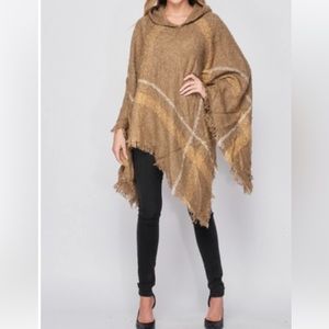 Boho Modern Plaid Hooded Fringed Poncho